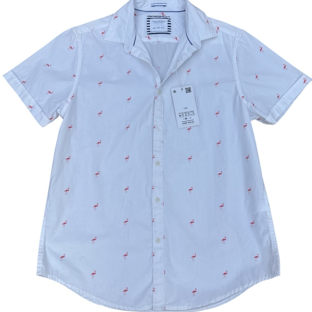 Cactus Men’s  White Shirt with Pink Flamingo Pattern